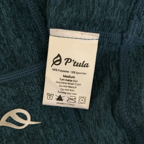 Ptula Teal Long Sleeve Crop Top Seamless Stretchy Workout Shirt Medium - Picture 3 of 3